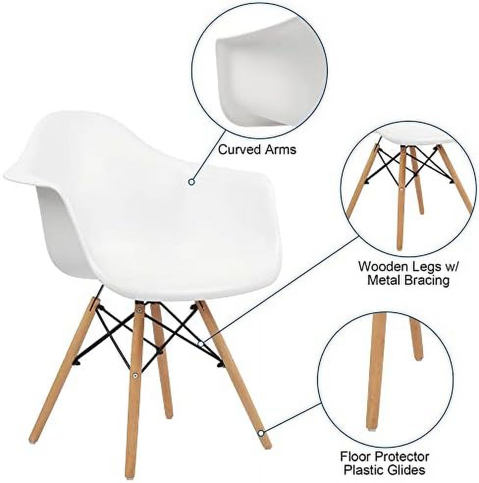 White Set of 4 Plastic Dining Chairs with Wood Legs T6643