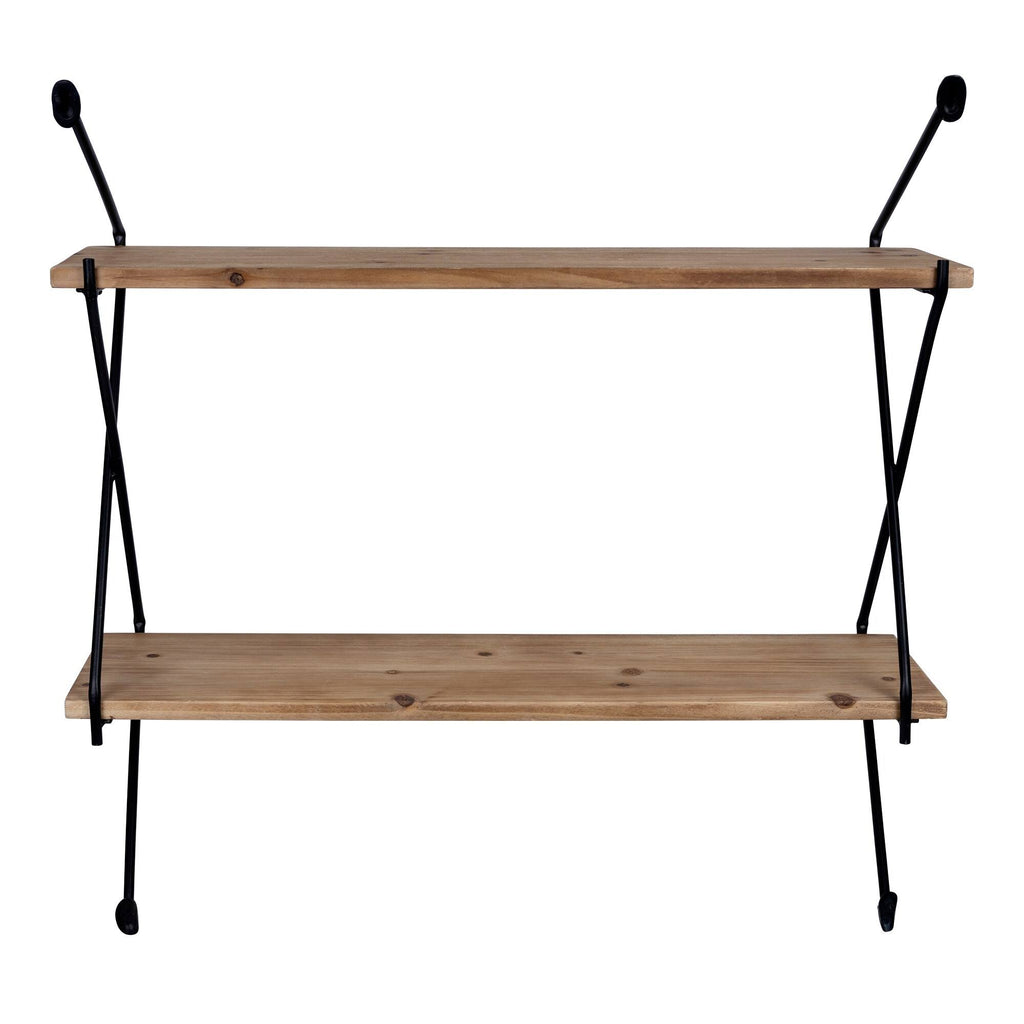 Industrial 2 Tier Metal Wire and Wood Wall Shelf X261