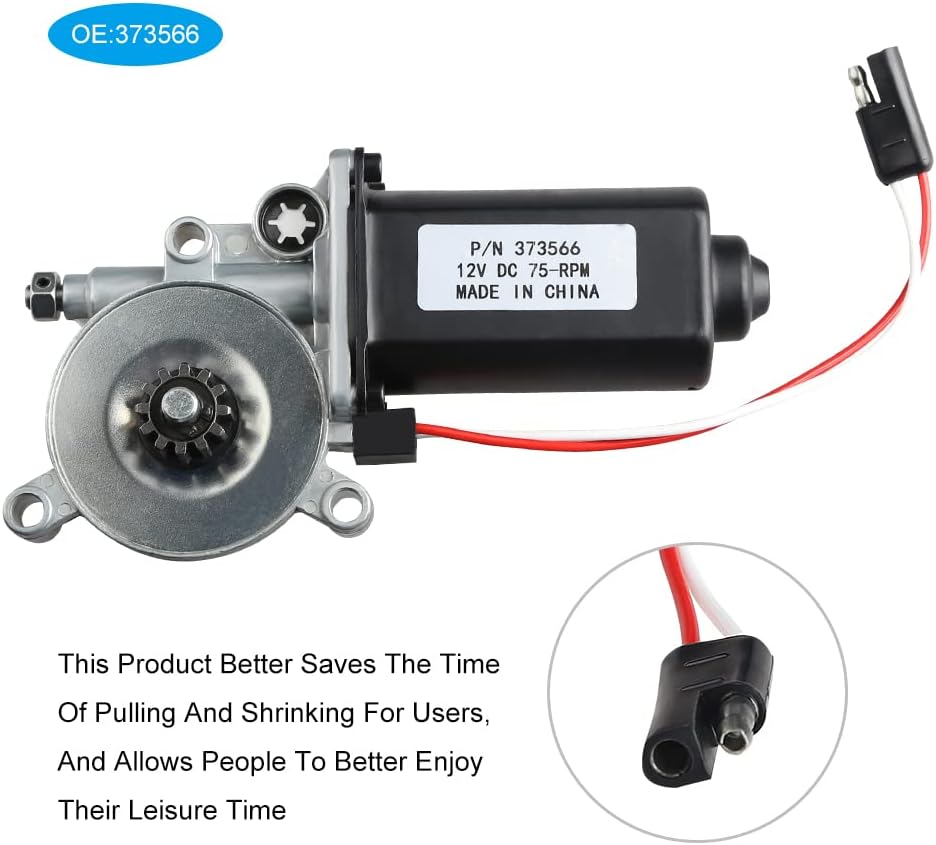 RV Awning Motor Replacement with Single 2-Way Connector, 12-Volt DC, 75-RPM N7475