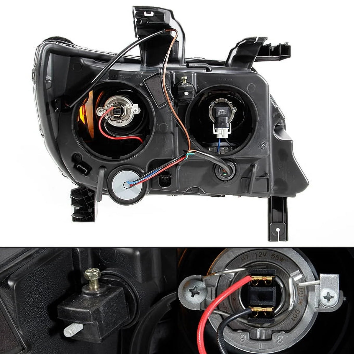 Black Smoke LED DRL Dual Square Projector Headlights Set C60530
