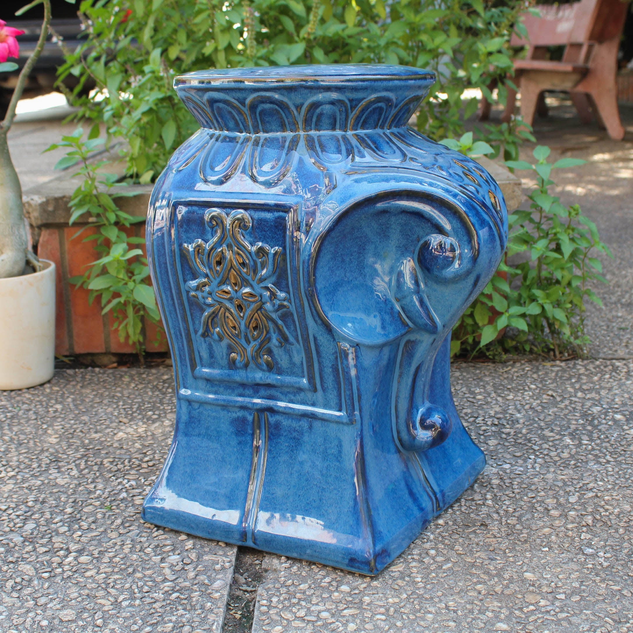 Antique White Elephant Ceramic Garden Stool M265