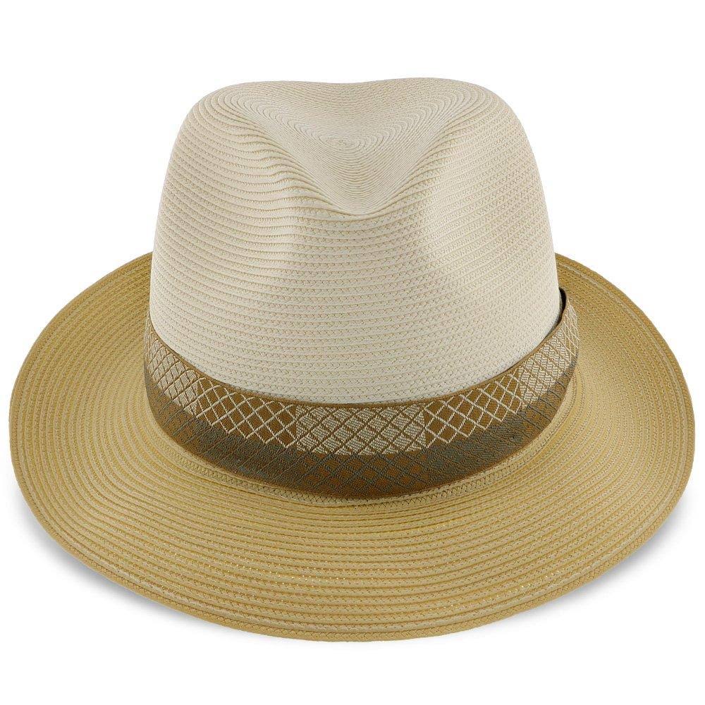Ivory/Cognac Milan Straw Fedora Hat J858