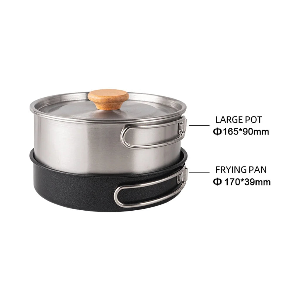 Stainless Steel Camping Cookware Set with Pot Frying Pan Kettle U179270
