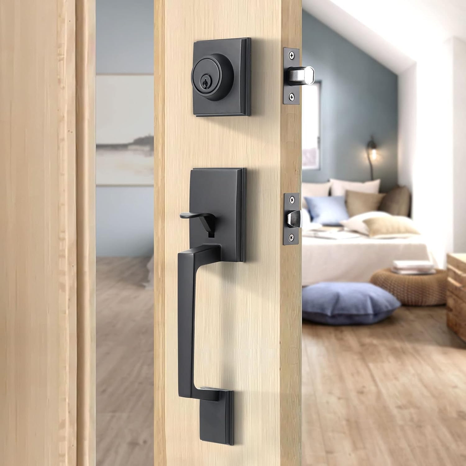 Matte Black Front Door Lock Set with Deadbolt and Knob, Pack of 2 A9286