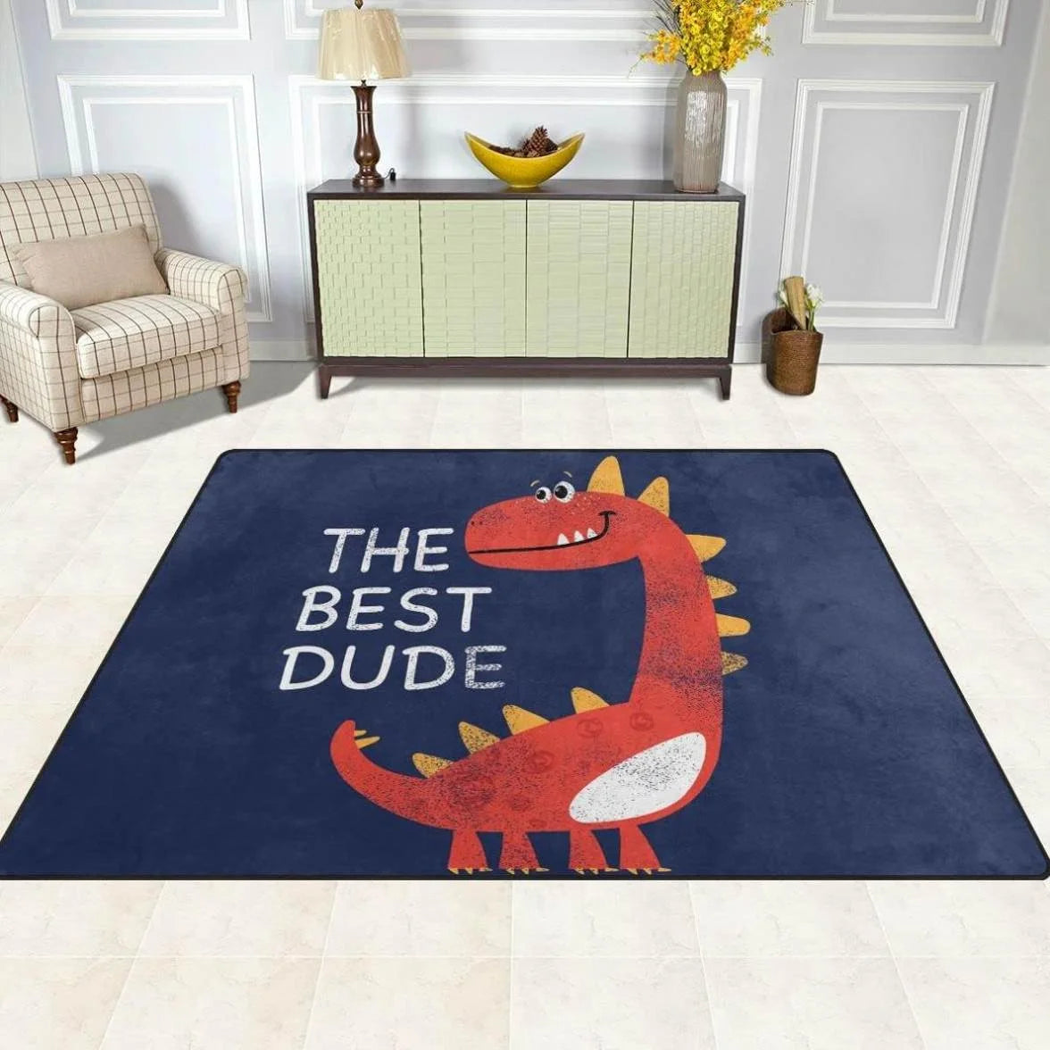 Little Dinosaur Area Rug, 80"x 58", Washable Non Slip Indoor Outdoor Soft Carpet L8615