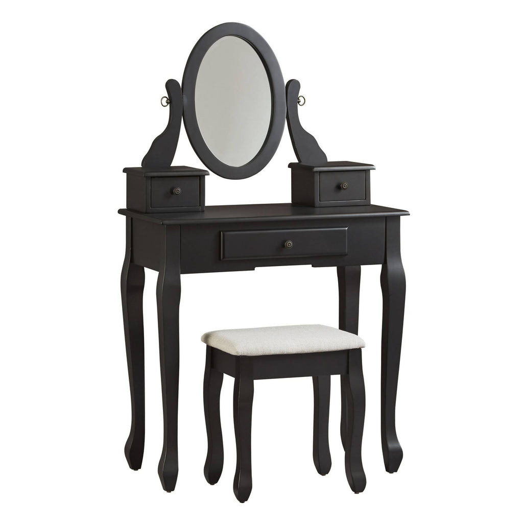 Black Wooden Vanity Set with Cabriole Legs W554014
