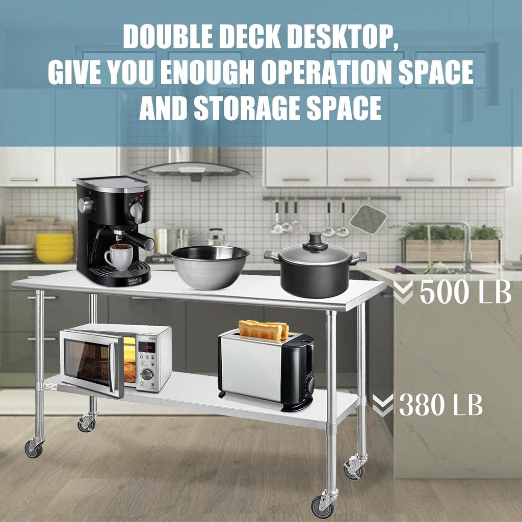 Stainless Steel Table 24 x 72 Inches with Caster Wheels and Undershelf Q5762