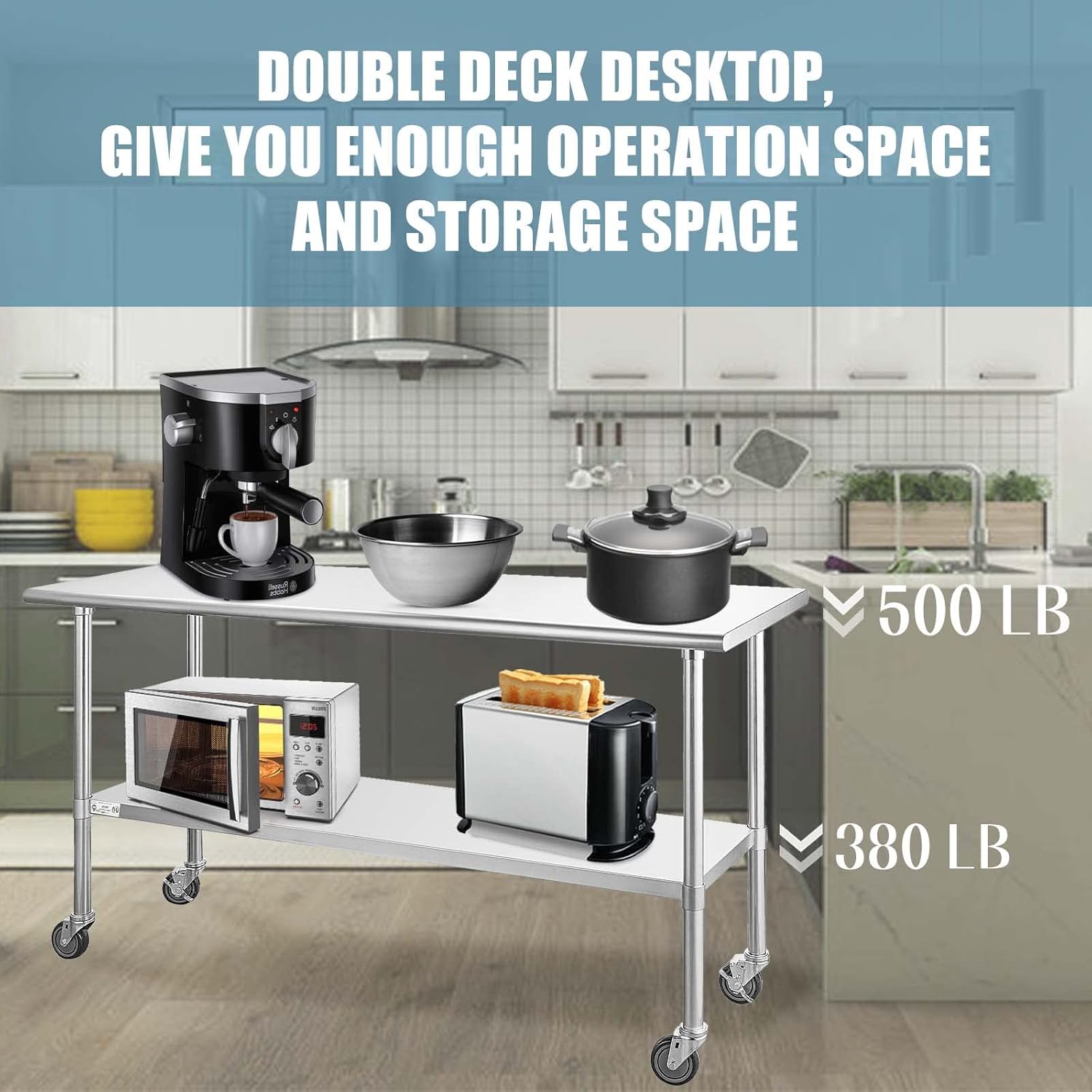 Stainless Steel Table 24 x 72 Inches with Caster Wheels and Undershelf Q5762
