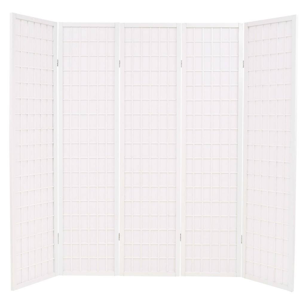 White Folding 5-Panel Room Divider A2321