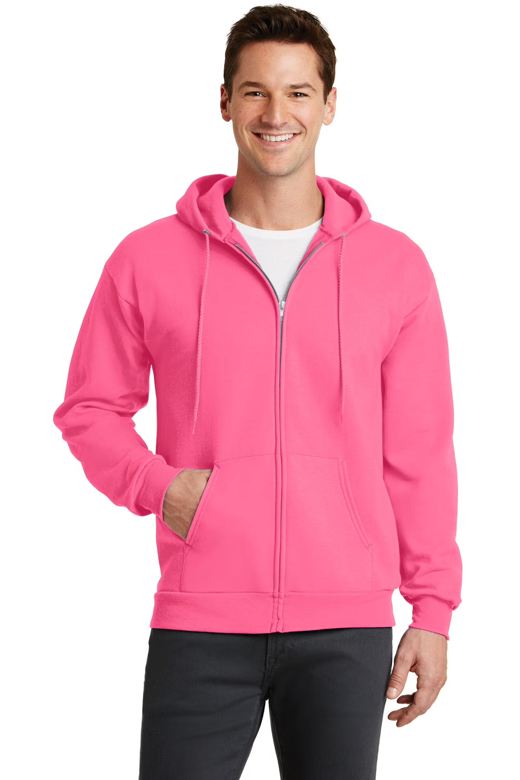 Neon Pink Full Zip Hooded Sweatshirt E9748