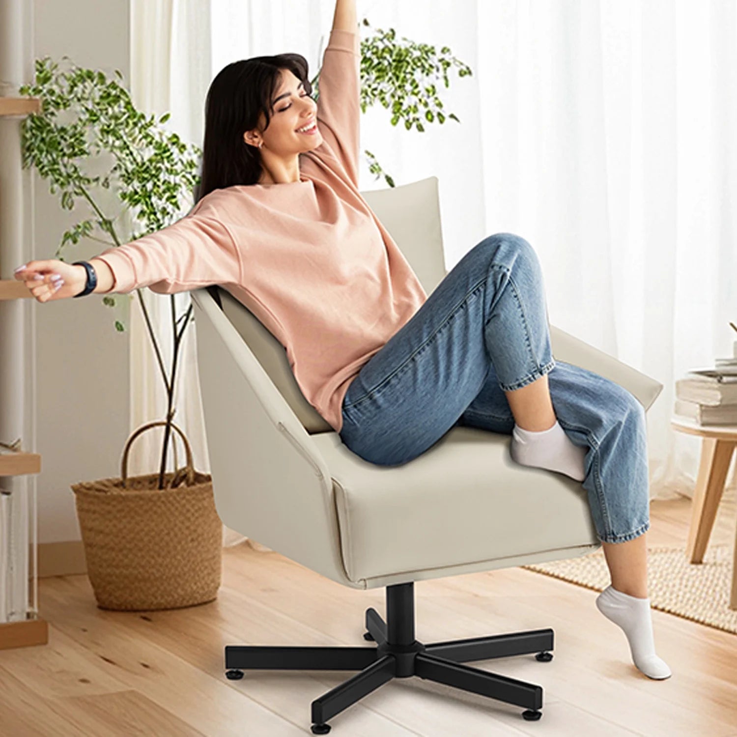 Swivel Armchair Upholstered with Metal Legs D7366