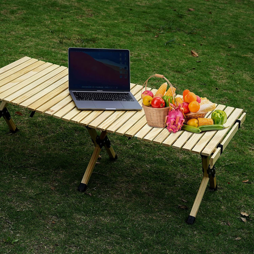 Portable Folding Wooden Camping Table with Carry Bag F75728