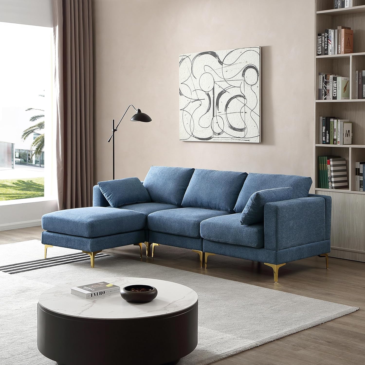 Blue Reversible Modular Sofa with 2 Pillows Z686