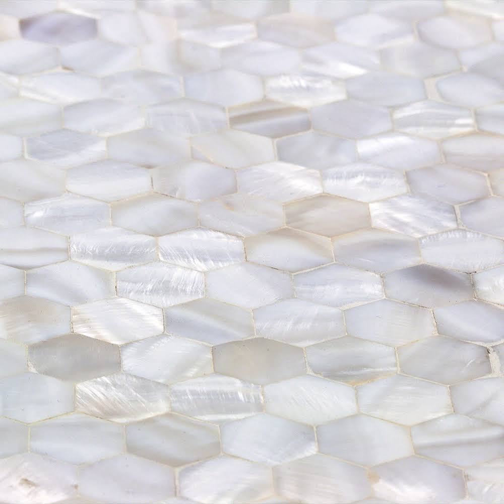 White Hexagons Pearl Shell Mosaic Tile C346446