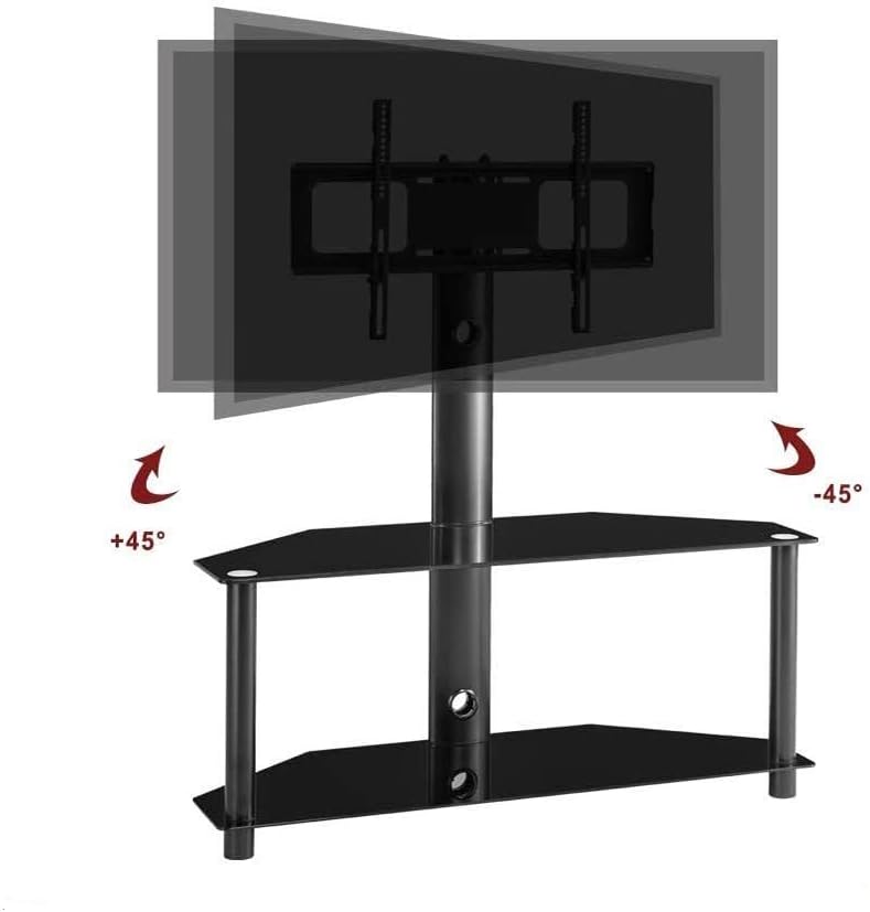 Swivel Floor TV Stand with Tempered Glass Shelf, Black B46626