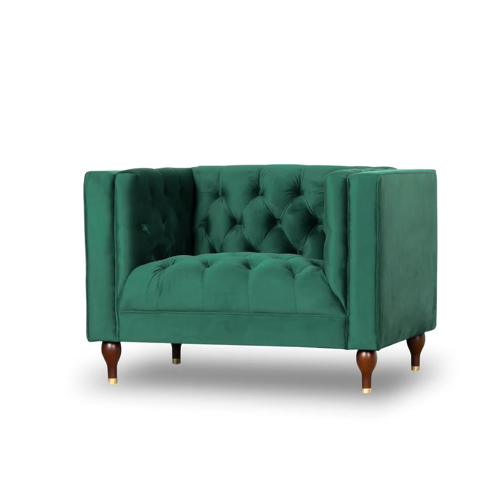 Dark Green Tufted Velvet Armchair O252