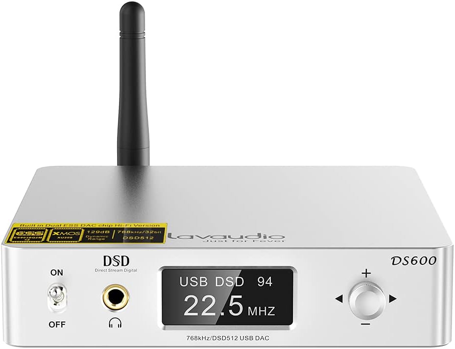 DS600 HiFi Audio DAC Bluetooth 5.0 Receiver LDAC AptX HD, USB DAC, DSD512 32Bit/768Khz, Dual ES9038Q2M XMOS, Headphone Amplifier 3.5mm AUX/RCA Out W7217