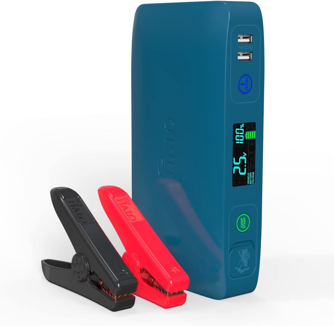 Portable Phone Laptop Charger Car Jump Starter with Outlet, LCD Display, Flood Light and Car Charger P78235