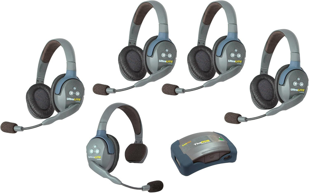 5 Person Wireless Communication Headset System with HUB Mini Base Transceiver Q27511