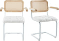 White Teddy Velvet Dining Chairs Set of 2 with Armrest G170