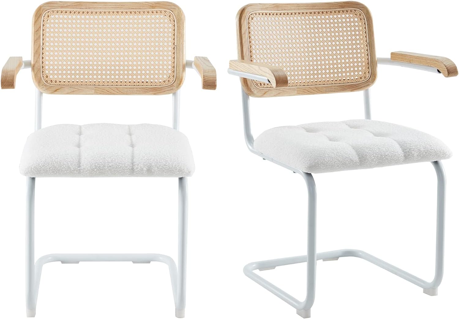 White Teddy Velvet Dining Chairs Set of 2 with Armrest G170