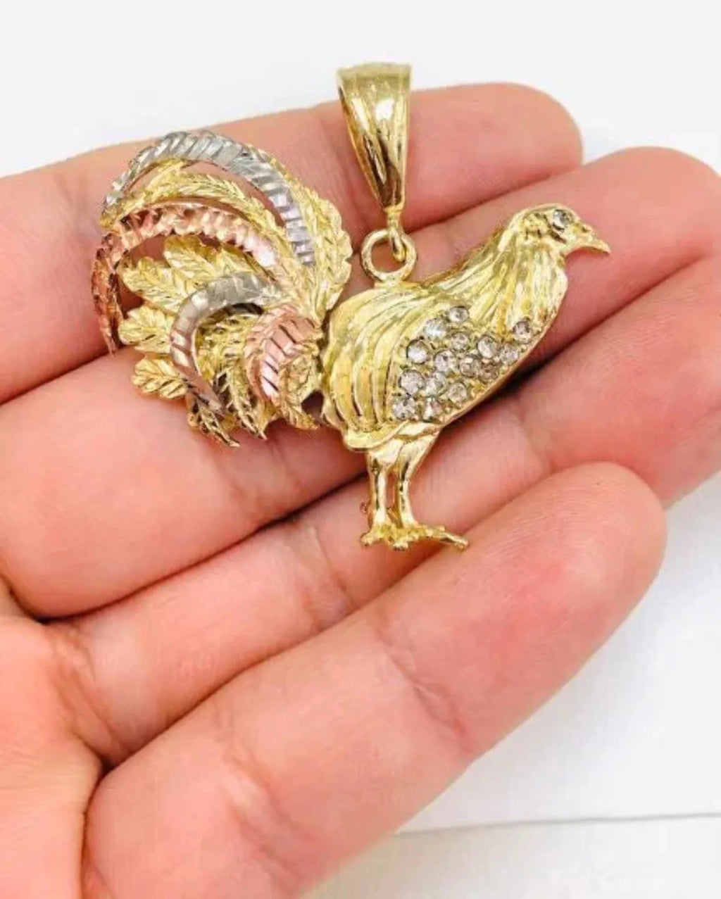 14K Solid Gold Filled Rooster Necklace Pendant CZ Mariner Chain 24" L489823
