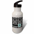 Mint Blue Black and White Damask Pattern 21 oz Sports Water Bottle Y20286