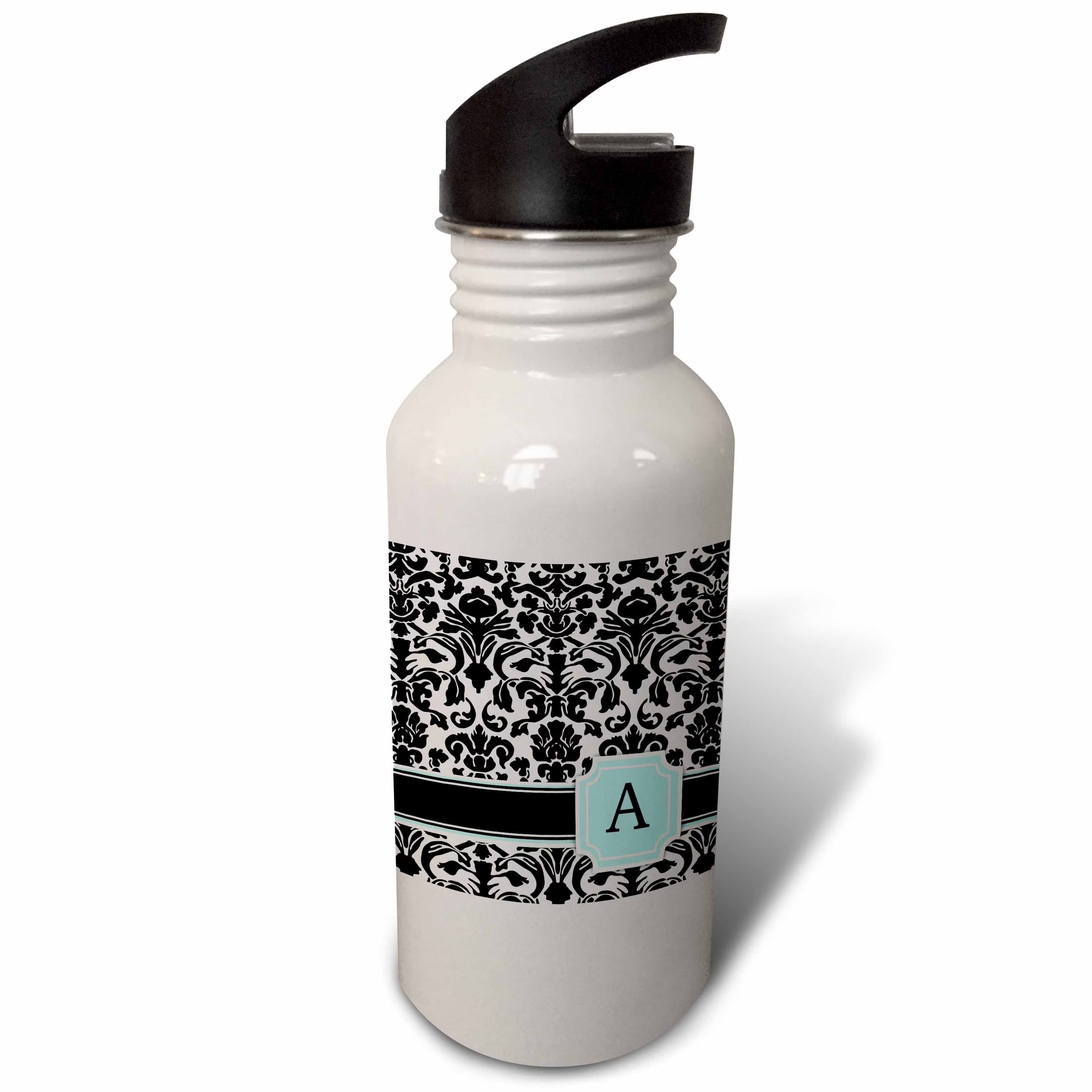 Mint Blue Black and White Damask Pattern 21 oz Sports Water Bottle Y20286