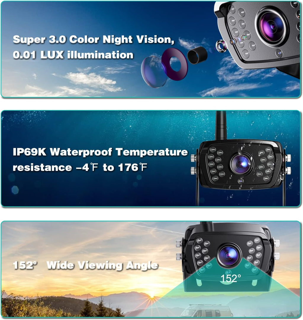 Wireless Backup Camera with 7 Inch Monitor, IP69 Waterproof, Support 2 Cameras R509182