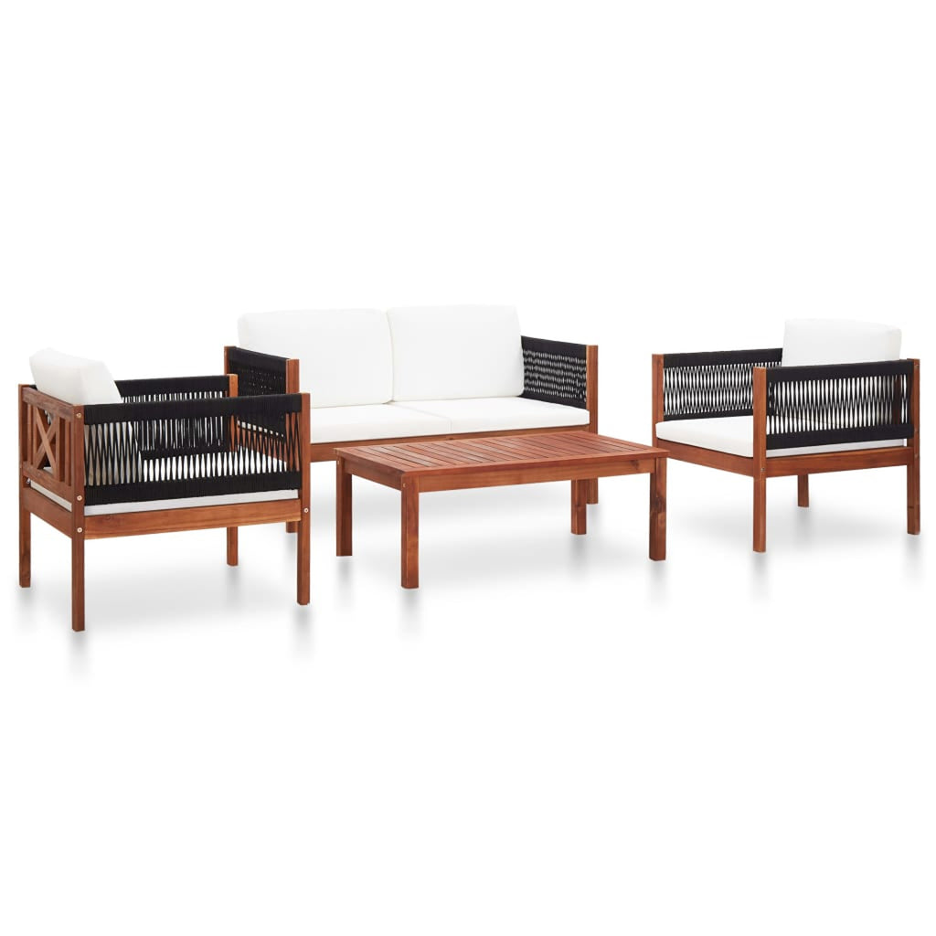 Set of 4 Cream White Cushioned Acacia Wood Outdoor Furniture Set X429250