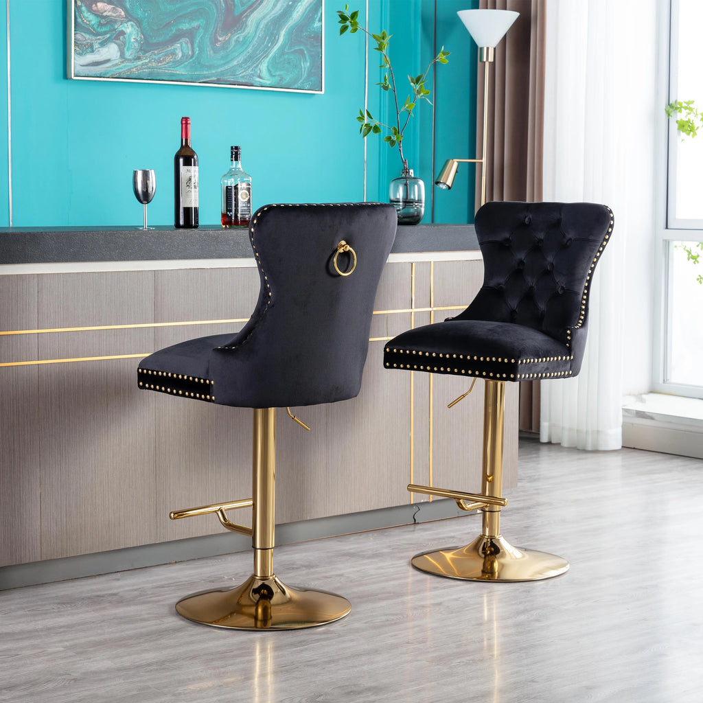 Black Velvet Adjustable Counter Height Bar Stools Set of 2 Y26163