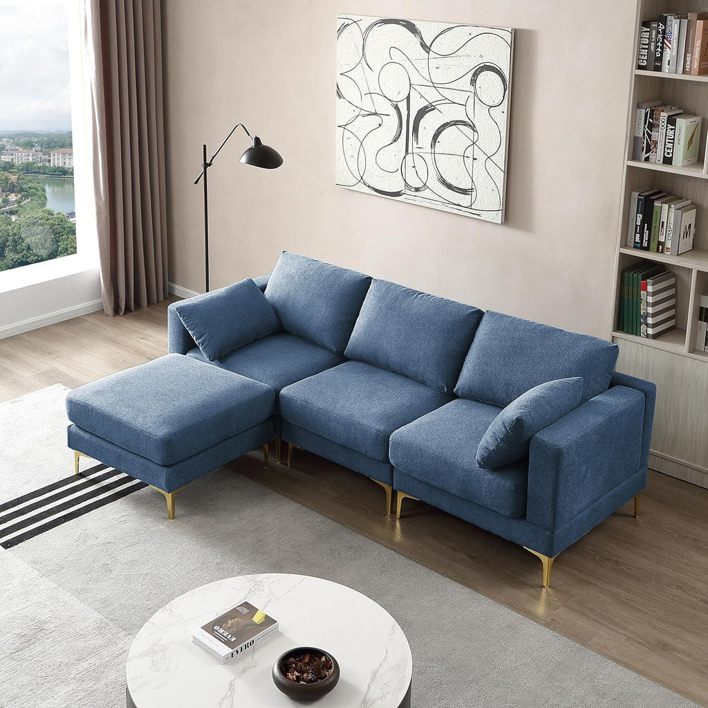 Blue Reversible Modular Sofa with 2 Pillows Z686