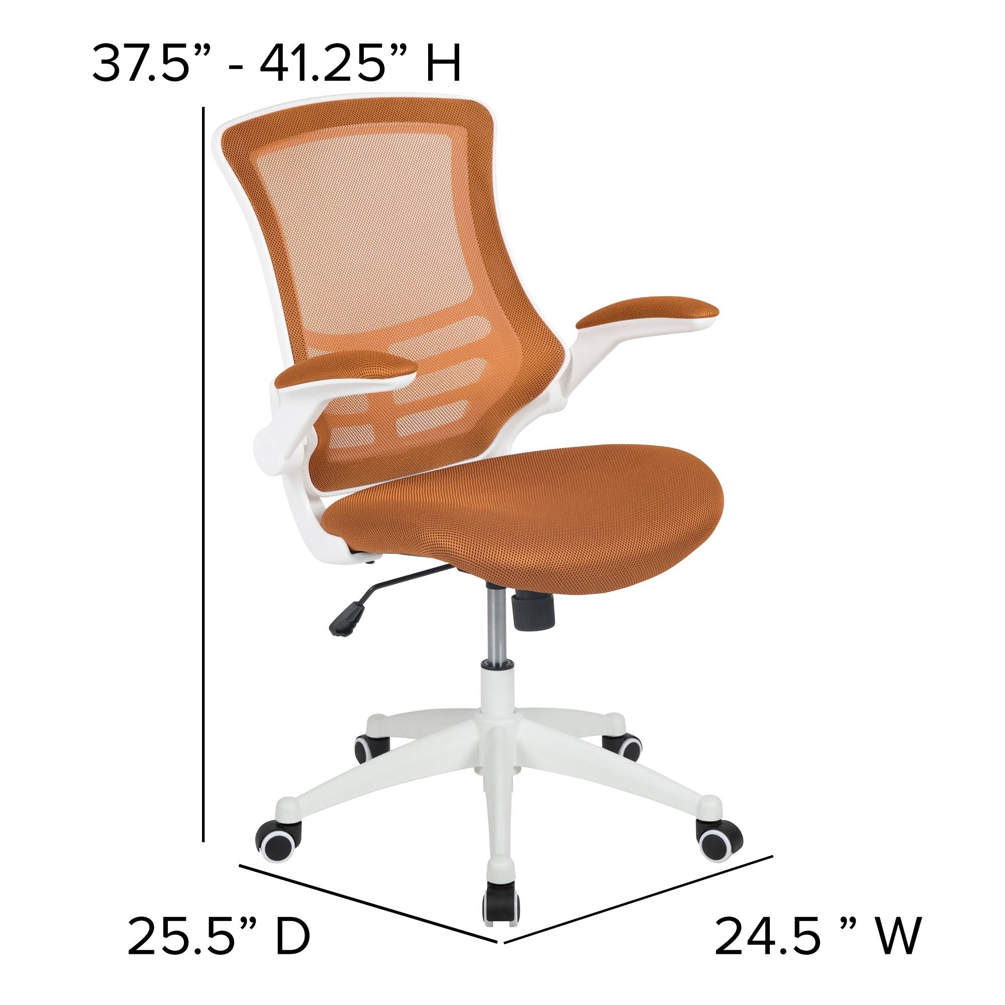 White and Tan Orange Mid-Back Swivel Ergonomic Task Office Chair with Flip-Up Arms V930