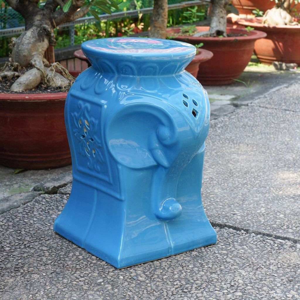 Antique White Elephant Ceramic Garden Stool M265