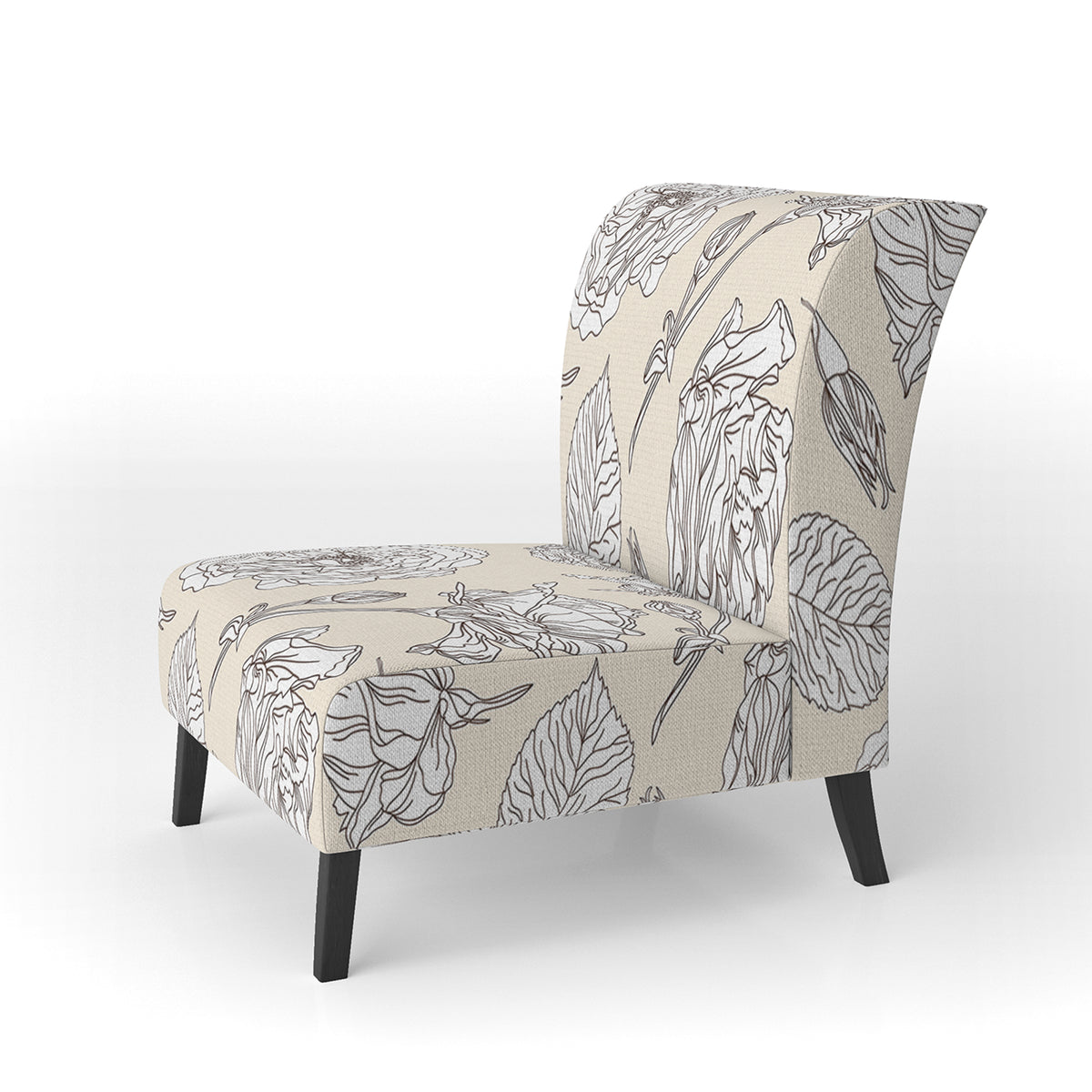 Beige Floral Upholstered Accent Chair and Arm Chair Z9172