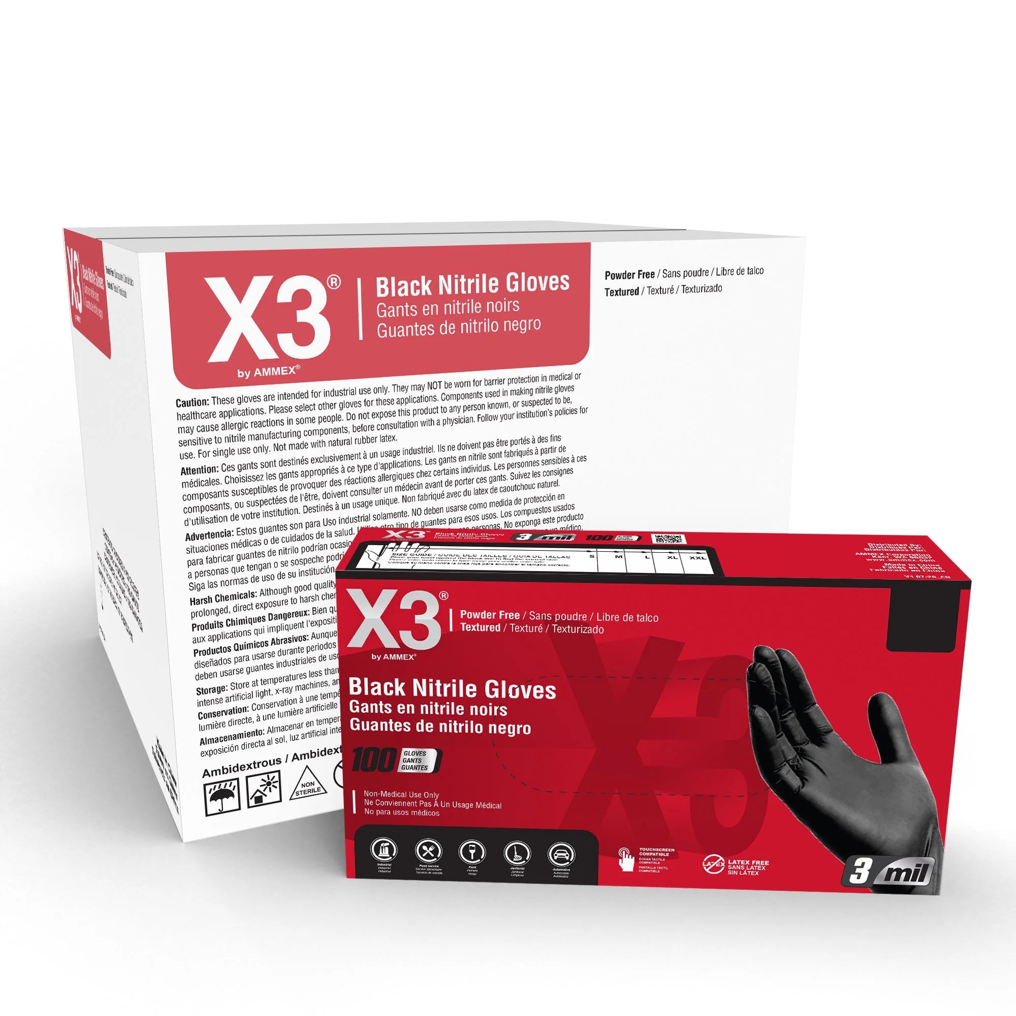 3 Mil Black Nitrile Disposable Industrial Gloves, Large, 2 Boxes of 100 F959253