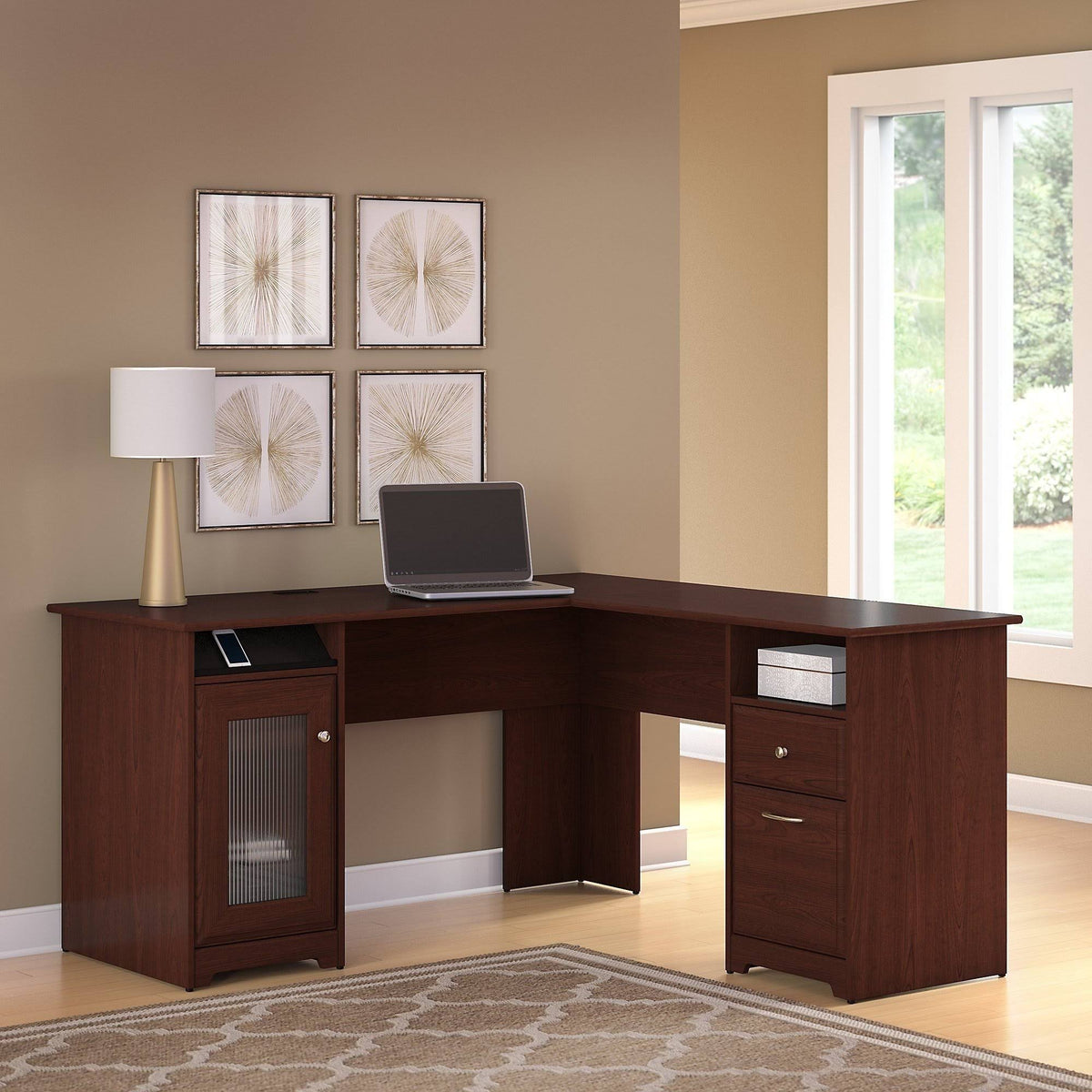 Harvest Cherry L-Shaped Computer Desk F528064