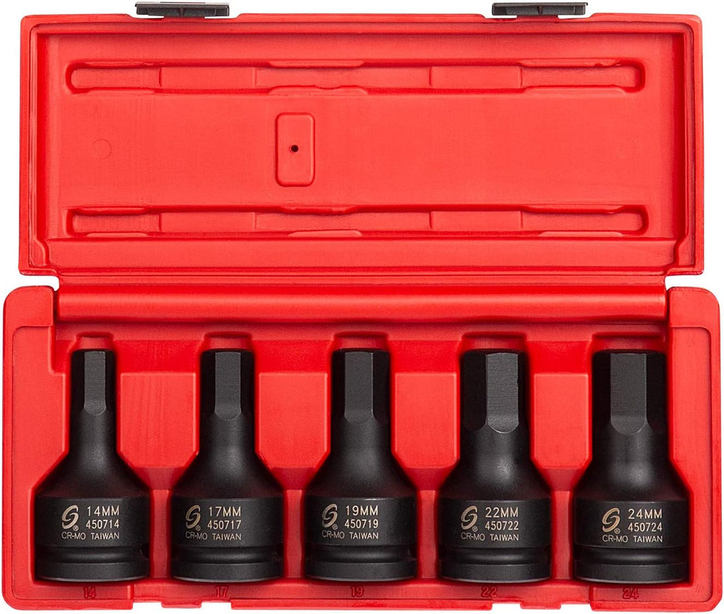 3/4 Inch Drive Impact Hex Driver Set, 5-Piece, Metric, 14mm-24mm, Cr-Mo Steel Q181