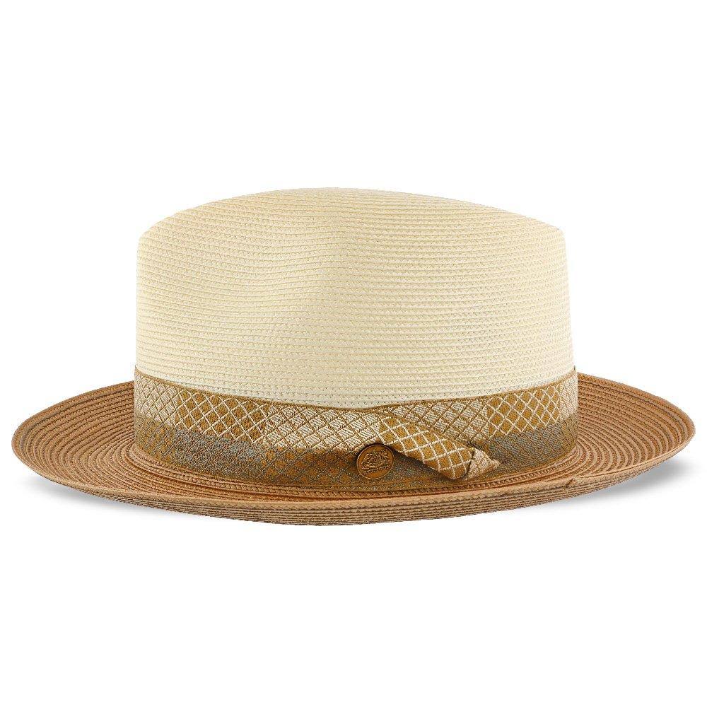Ivory/Cognac Milan Straw Fedora Hat J858
