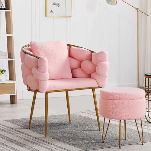Accent Chair with Ottoman Teddy Fleece Fabric with Metal Frame T69061