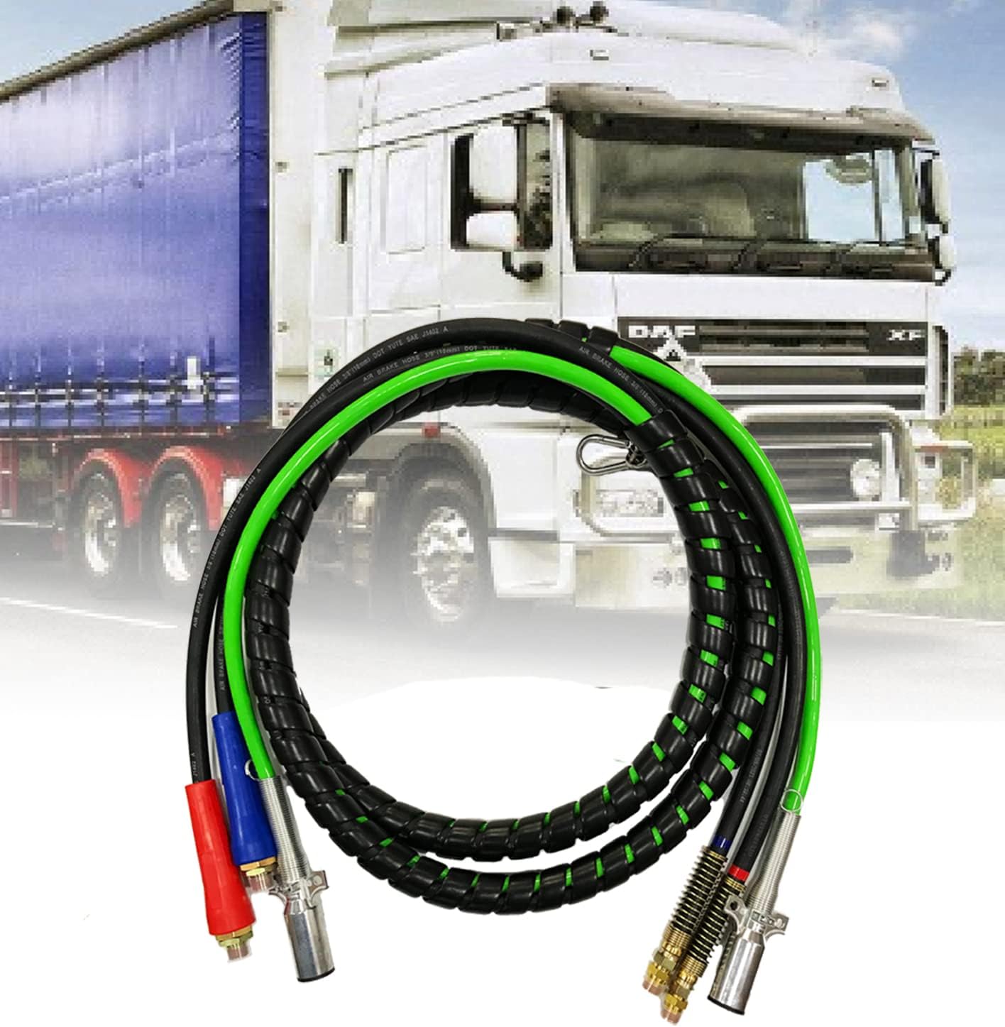 15Ft 3 in 1 ABS & Air Power Line Hose Wrap 7 Way Electrical Cable Assembly with Handle Grip T8729