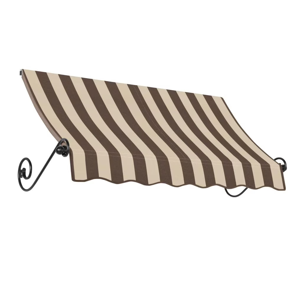 6.375 ft Fixed Awning Acrylic Fabric, Brown/Tan Stripe I96229