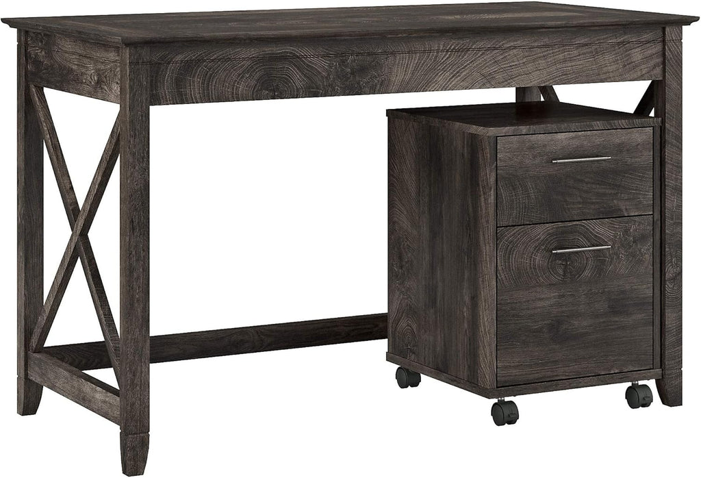 Pure White and Shiplap Gray Writing Desk with 2 Drawer Mobile File Cabinet M562076