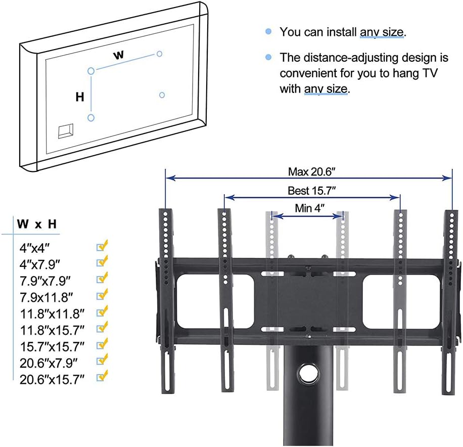 Swivel Floor TV Stand with Tempered Glass Shelf, Black B46626