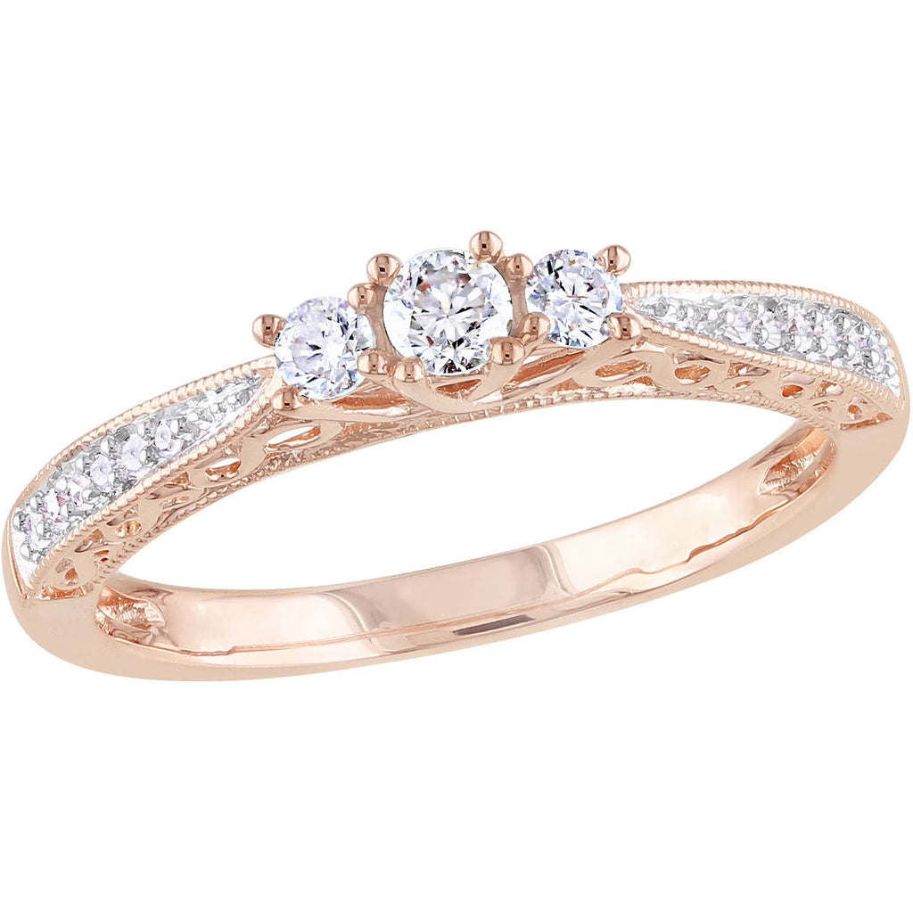 1/4 Carat T.W. Diamond 10kt Rose Gold Three Stone Engagement Ring S694