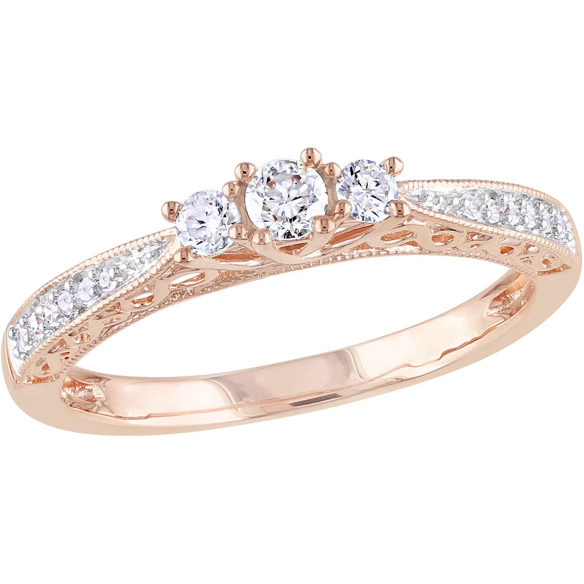 1/4 Carat T.W. Diamond 10kt Rose Gold Three Stone Engagement Ring S694
