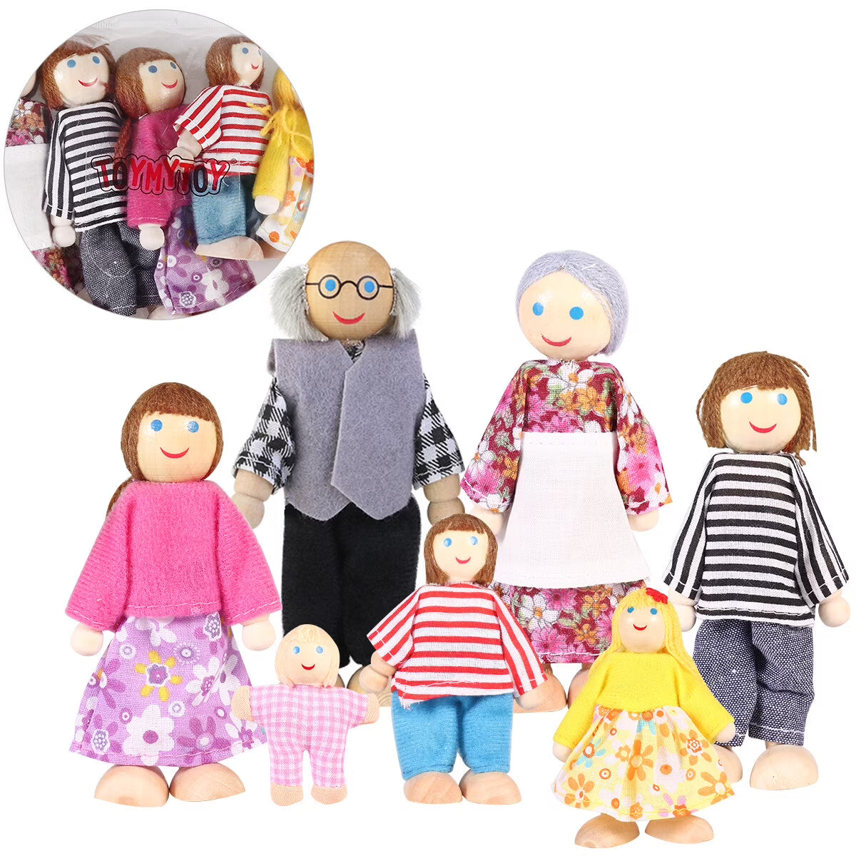 7 Pieces Wooden Dollhouse Family Set Mini People Figures D2368