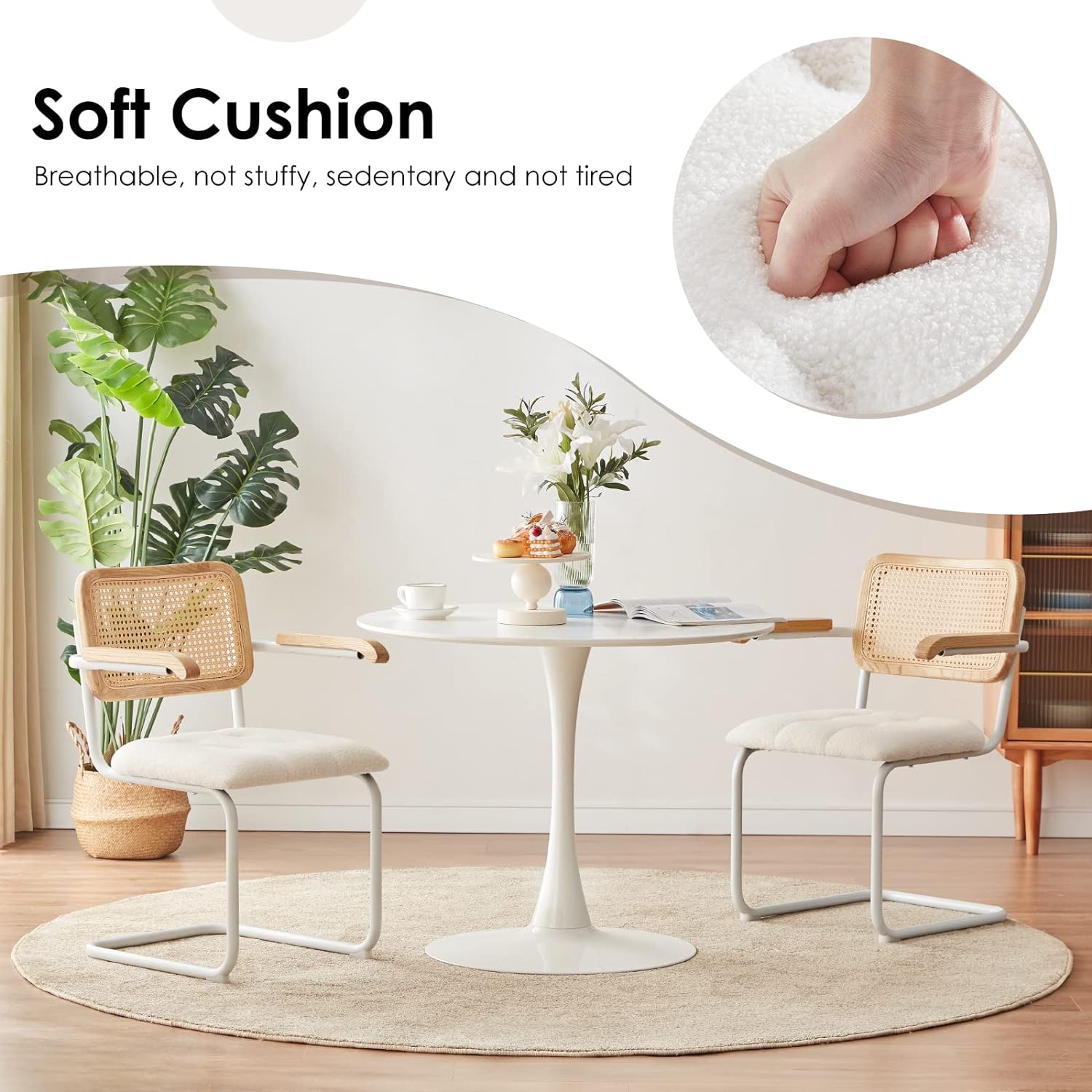 White Teddy Velvet Dining Chairs Set of 2 with Armrest G170