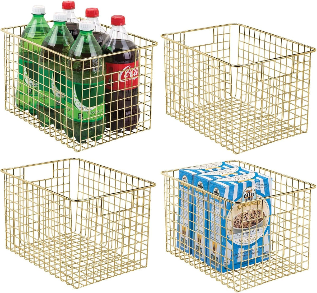 Metal Wire Food Organizer Storage Bin Baskets with Handles, 4 Pack White E53167