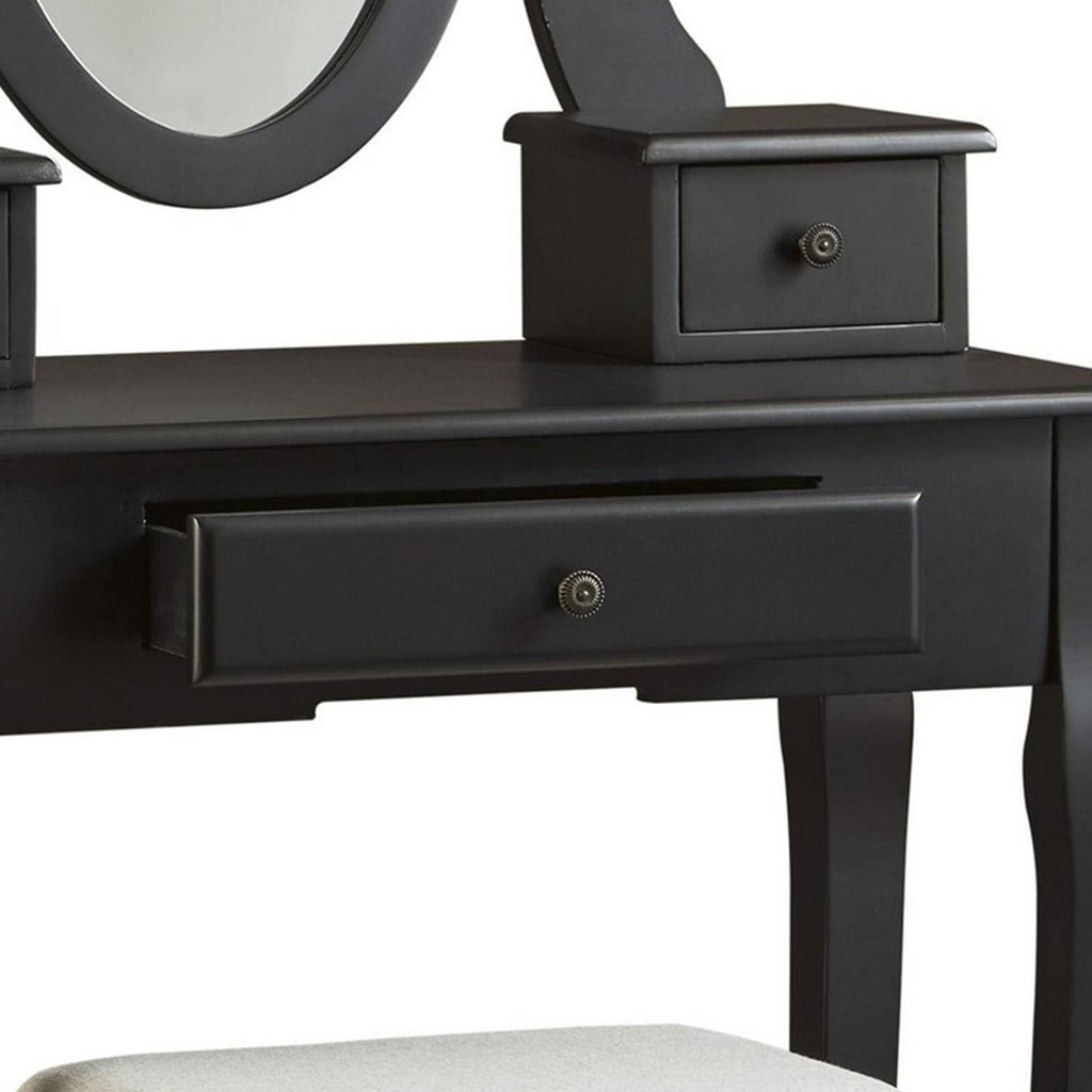 Black Wooden Vanity Set with Cabriole Legs W554014